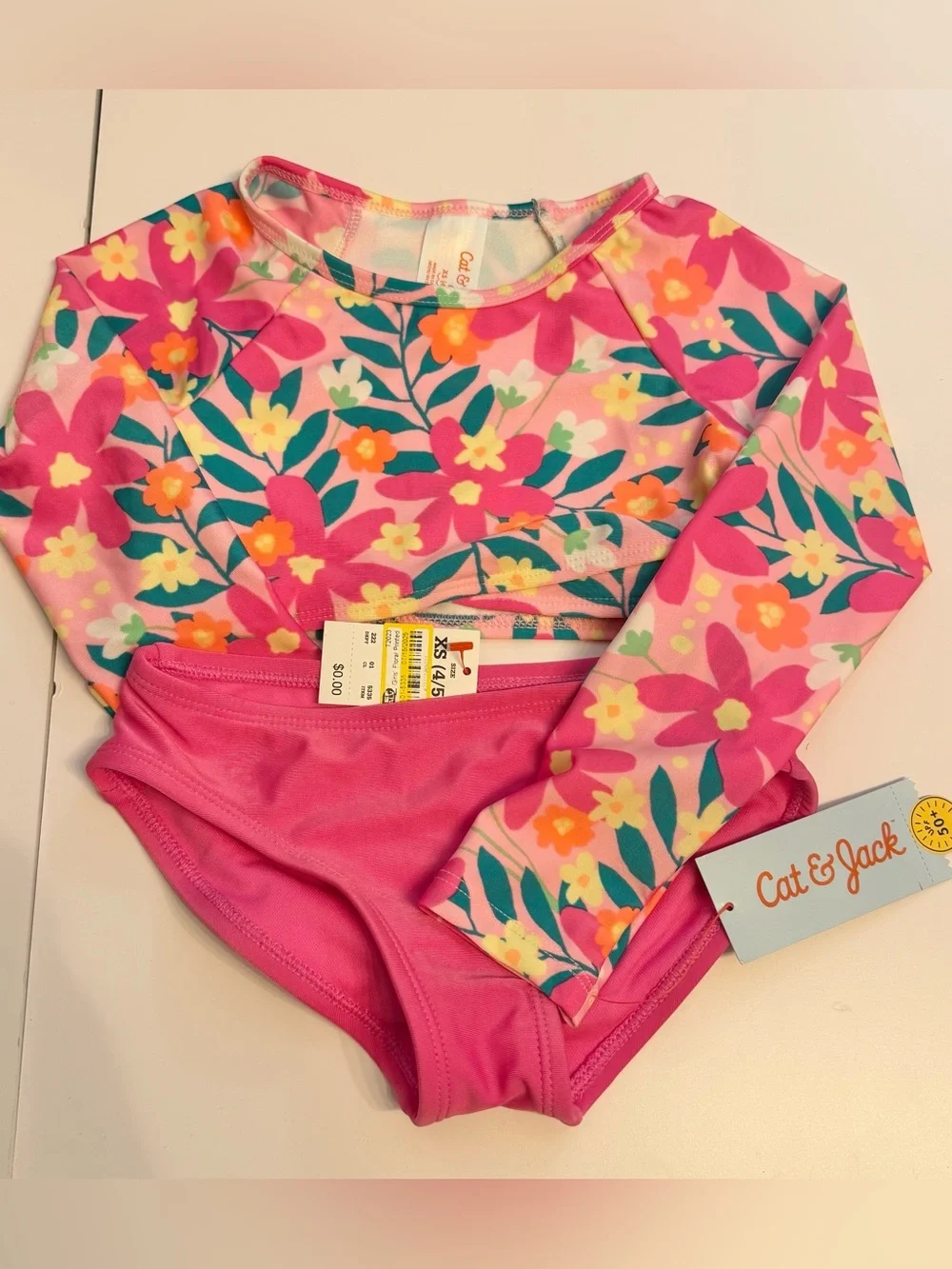 Cat & jack and art class tropical One-Piece & 2 piece Rash Guard Swim Set floral
